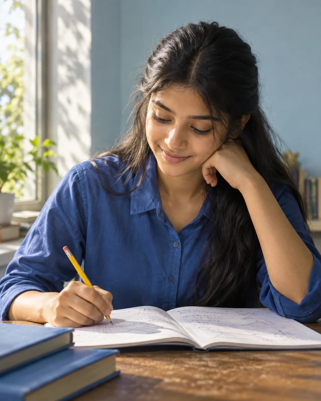 A student working through a chapter in her notebook